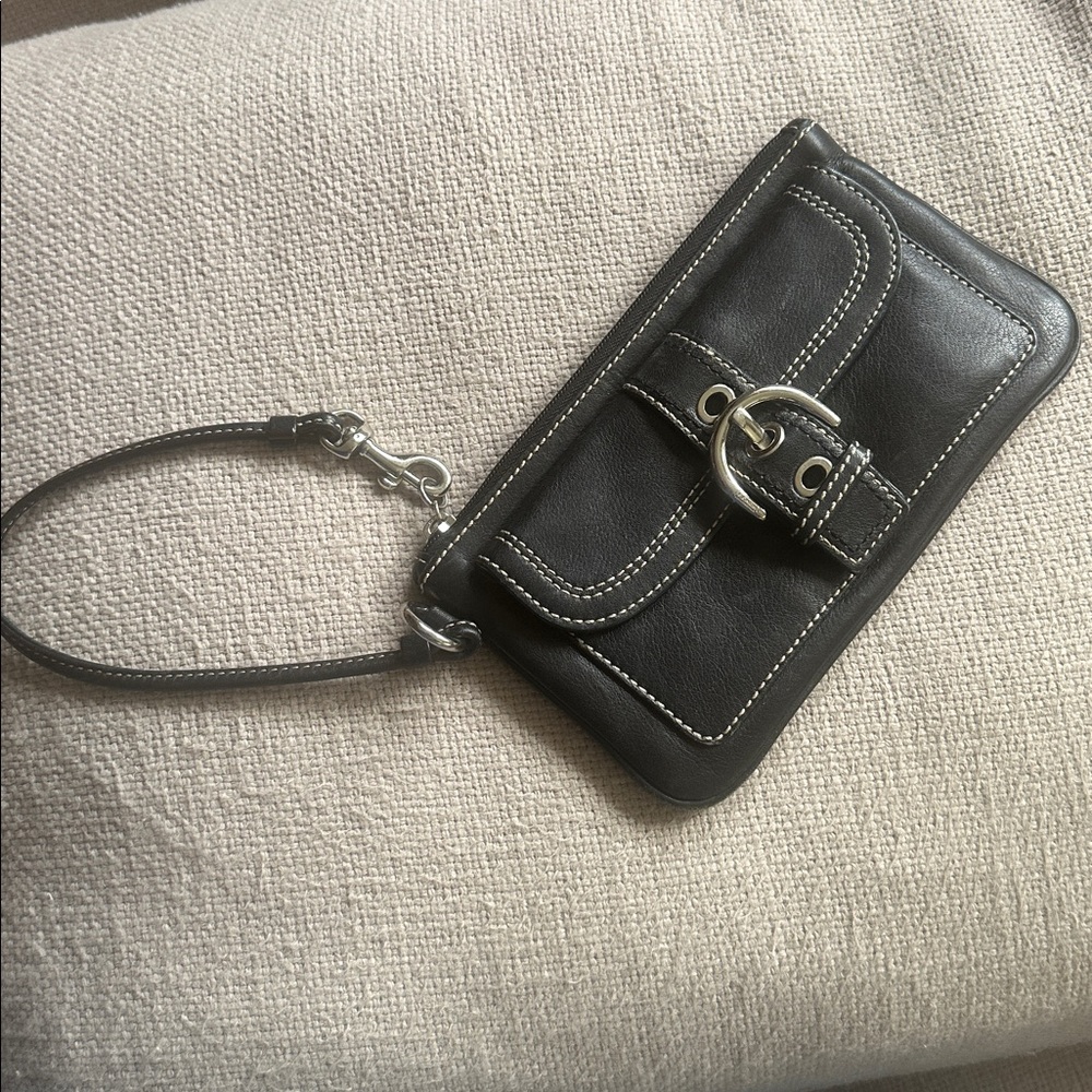Coach Soho Black Leather Wristlet